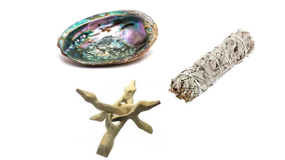 Abalone Shell Ash Dish / Wooden Stand / Sage Smudging Herbs