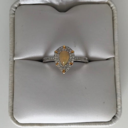 Pear Cut Natural White Opal Ring