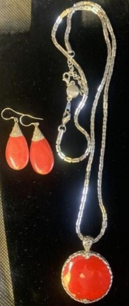 Round Sponge coral necklace and earrings