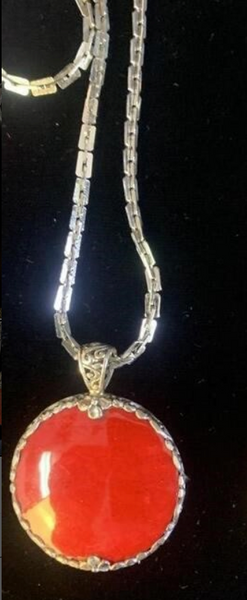 Round Sponge Coral Sterling Silver Pendant Necklace and Earrings Set