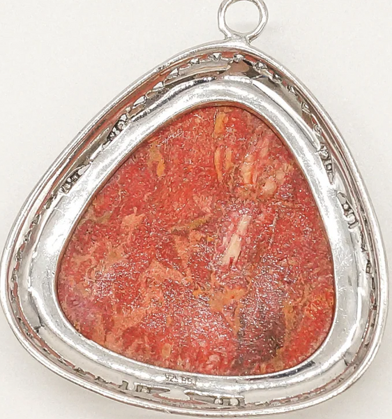Large Sponge Coral Sterling Silver Pendant Necklace and Earrings Set