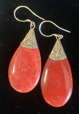 Round Sponge Coral Sterling Silver Pendant Necklace and Earrings Set