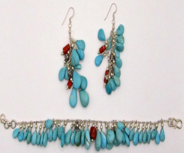Sterling Turquoise Bracelet and Earring Set