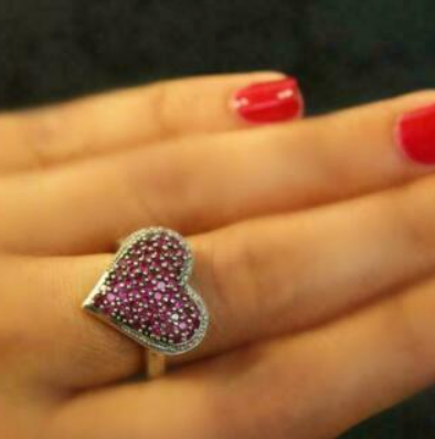 Sterling Silver Cluster Ruby Heart Ring