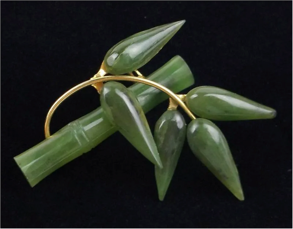 Antique 1960s Jade Bamboo Brooch Pin