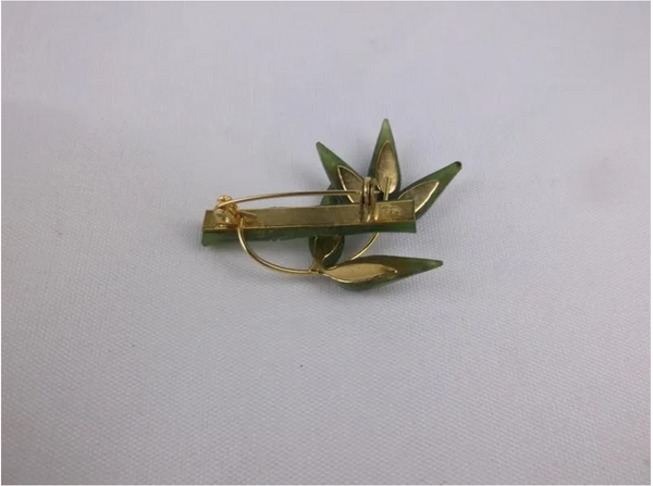 Antique 1960s Jade Bamboo Brooch Pin