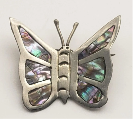 Sterling Silver Abalone Butterfly Pin Brooch