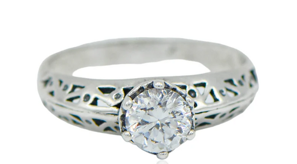 Sterling Silver Solitaire CZ Band Ring Size 9