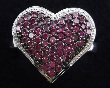 Sterling Silver Cluster Ruby Heart Ring