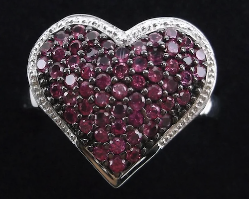 Sterling Silver Cluster Ruby Heart Ring