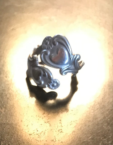 Lovers Hearts Ring Signed Collectible Adjustable Sterling Silver