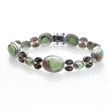 Silver Lemon Chrysoprase & Smoky Quartz Bracelet 8.2"