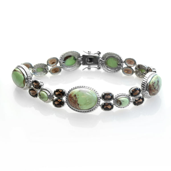 Silver Lemon Chrysoprase & Smoky Quartz Bracelet 8.2"