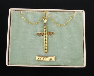 Mid Century Modern 12kt Gold Cross Necklace 18"