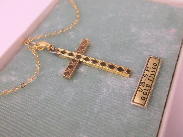 Mid Century Modern 12kt Gold Cross Necklace 18"
