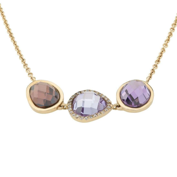 14K Gold over Sterling Silver 3 Stone Halo Necklace