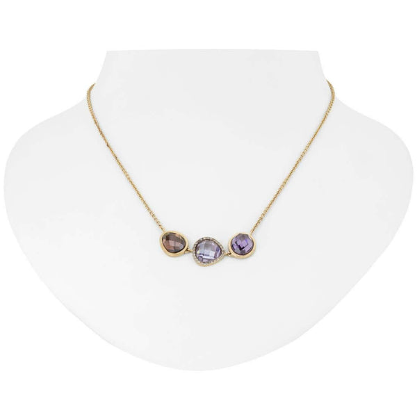 14K Gold over Sterling Silver 3 Stone Halo Necklace