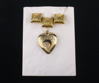1950s 12k Gold Locket Brooch Pin & Heart Pendant