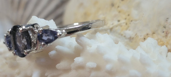 Size 7.5 Sterling Silver 3 Stone Midnight Blue Iolite Artist' Ring