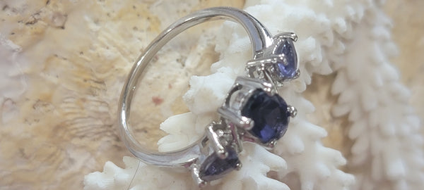 Size 7.5 Sterling Silver 3 Stone Midnight Blue Iolite Artist' Ring