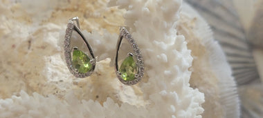 Contemporary Sterling Silver Peridot & Zircon French Clip Earrings