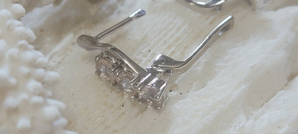 Three Stone Linear Pink Morganite Sterling Latchback Earrings