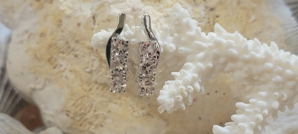 Three Stone Linear Pink Morganite Sterling Latchback Earrings