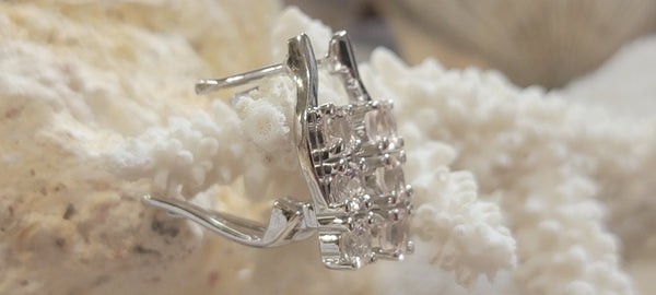 Three Stone Linear Pink Morganite Sterling Latchback Earrings