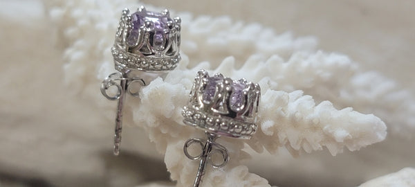 2 ct Brazilian Amethyst Sterling Silver Crown Design Stud Earrings