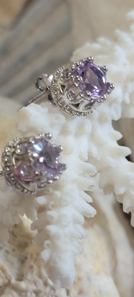 2 ct Brazilian Amethyst Sterling Silver Crown Design Stud Earrings
