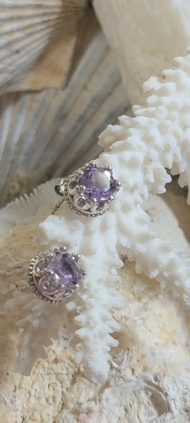 2 ct Brazilian Amethyst Sterling Silver Crown Design Stud Earrings