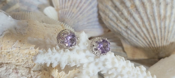 2 ct Brazilian Amethyst Sterling Silver Crown Design Stud Earrings