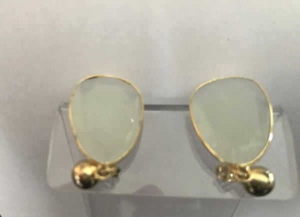 24K Gold Translucent White Chalcedony Round Ball Large Drop Dangle Earrings