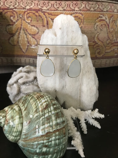 24K Gold Translucent White Chalcedony Round Ball Large Drop Dangle Earrings