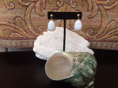 24K Gold Egg White Chalcedony Top Round Ball Large Drop Dangle Earrings