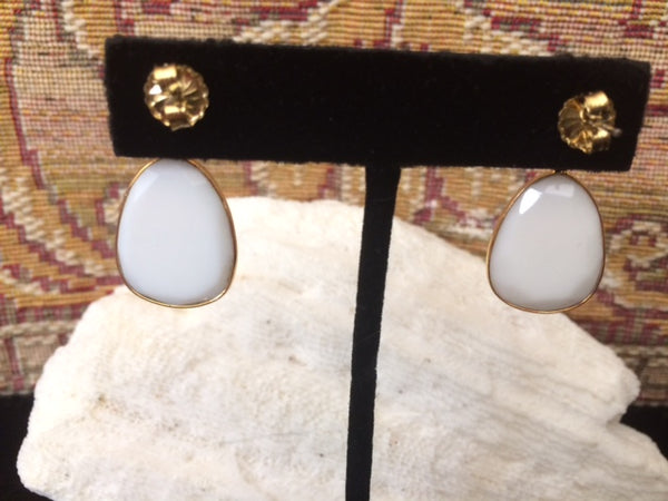 24K Gold Egg White Chalcedony Top Round Ball Large Drop Dangle Earrings