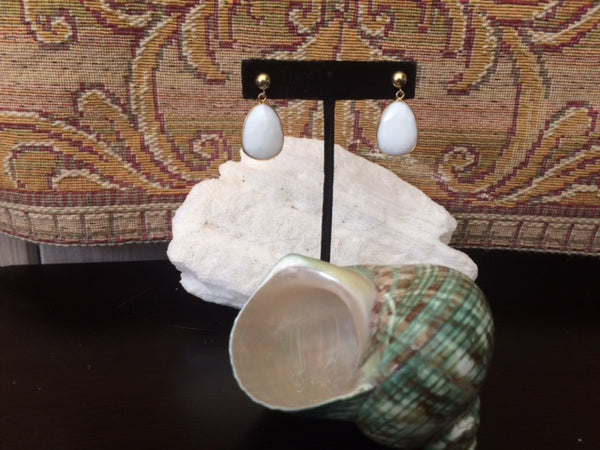 24K Gold Egg White Chalcedony Top Round Ball Large Drop Dangle Earrings