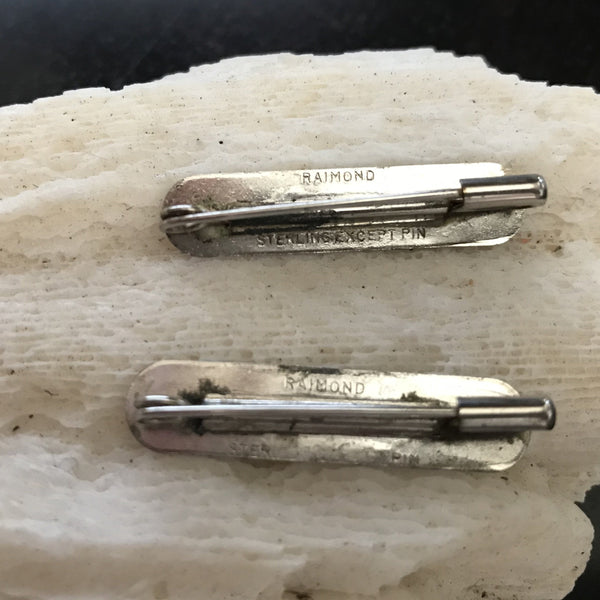 Pair of Raimond Vintage 1950's Sterling Silver Collar Pins