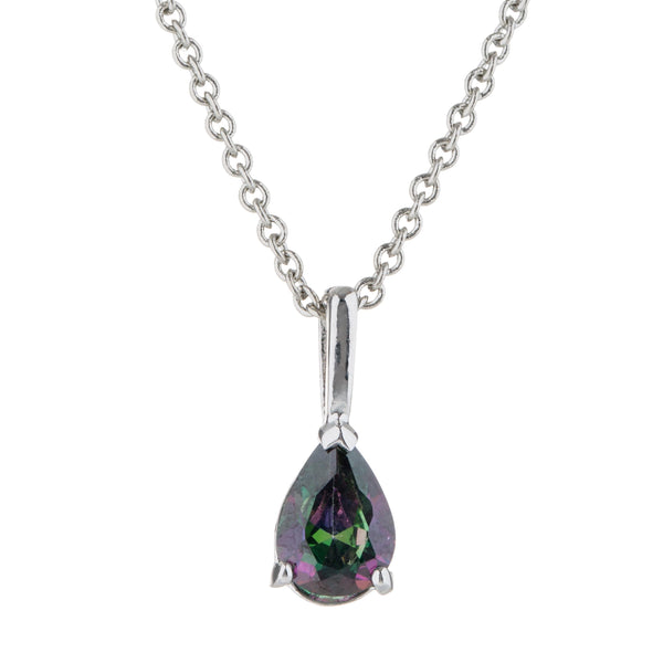 Silver Tone Mystic Pear Shaped Pendant Necklace