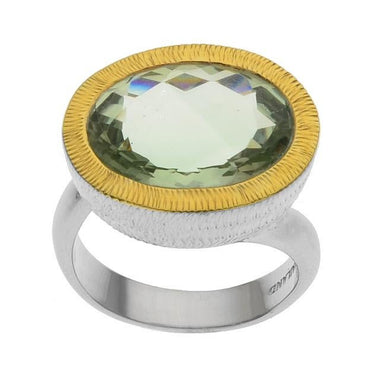 Silver & Gold 7.60ct Checkerboard Cut Prasiolite Ring-Size 9