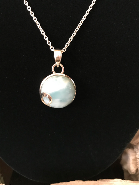 Larimar Fine Jewel Caribbean Cabochon 925 Sterling Silver Pendant 18" Necklace