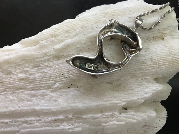 Fine Frolicking Sterling Silver Double Dolphin 23" Necklace