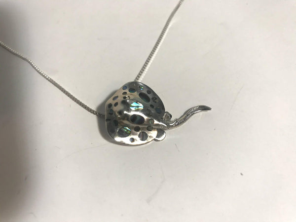 Opulent 925 Sterling Blue Opal Manta Ray Pendant Necklace