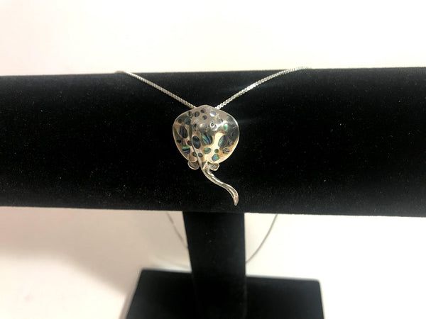Opulent 925 Sterling Blue Opal Manta Ray Pendant Necklace