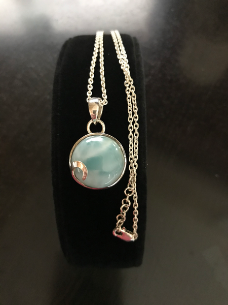 Larimar Fine Jewel Caribbean Cabochon 925 Sterling Silver Pendant 18" Necklace