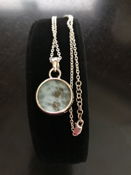 Larimar Fine Jewel Caribbean Cabochon 925 Sterling Silver Pendant 18" Necklace