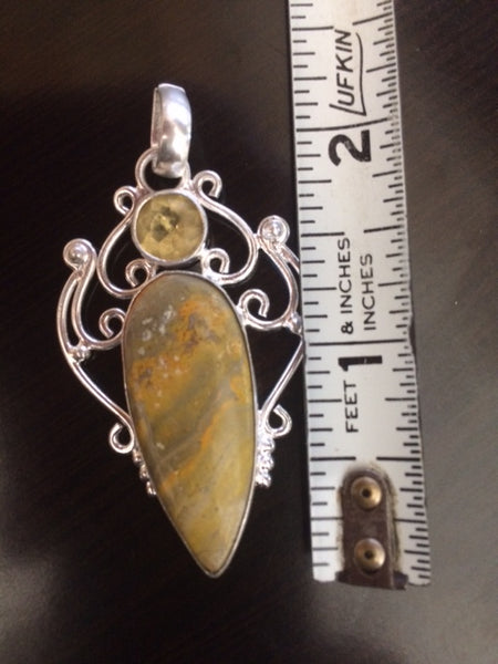 925 Sterling Silver Citrine & Bumble Bee Jasper Pendant