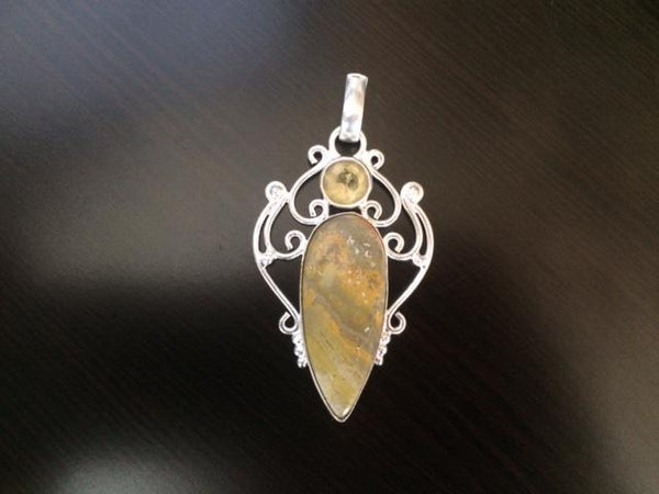 925 Sterling Silver Citrine & Bumble Bee Jasper Pendant