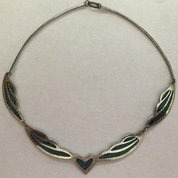 Handmade Mexico Alpaca Silver & Turquoise Choker 18" Necklace