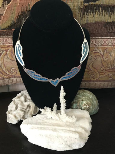 Handmade Mexico Alpaca Silver & Turquoise Choker 18" Necklace